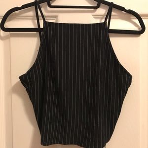 black vertical thin stripe crop top
